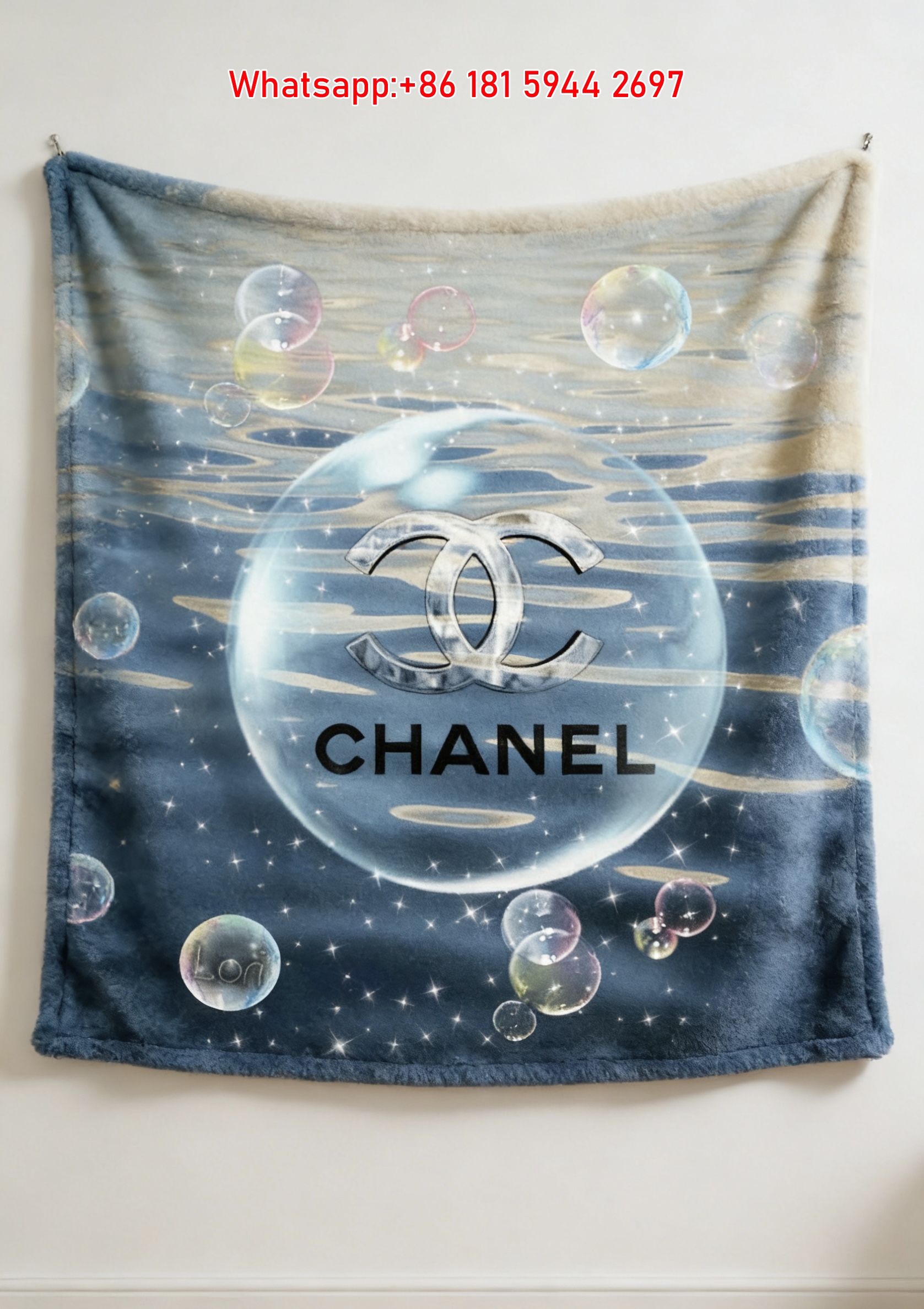 Chanel CC Logo Bubbles & Water Flannel Fleece Throw Blanket IMG_7236